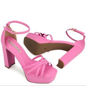 Pink Strappy Platform Block Heels